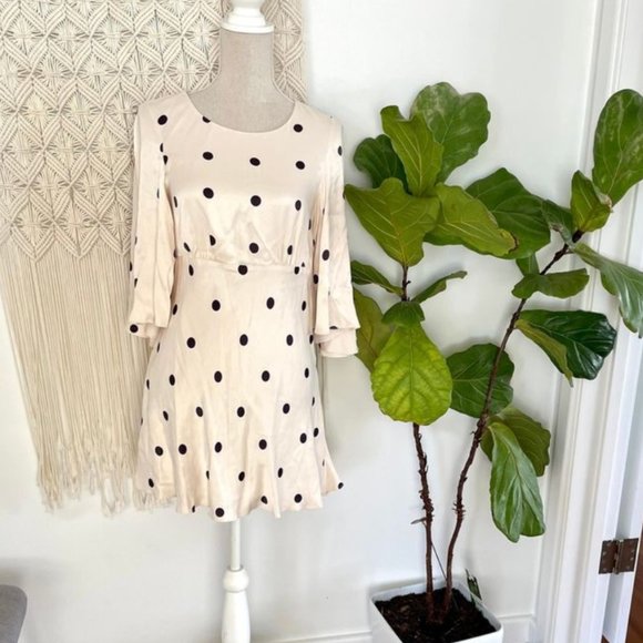 Size 8 SHONA JOY Cream with Black spot polka dot 3/4 sleeve short dress - Picture 3 of 12
